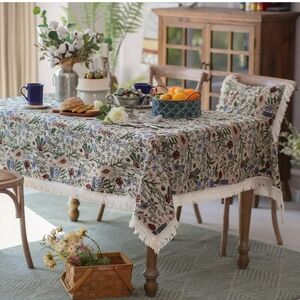 SUTAVIA French Floral Tablecloth Hand-Made Cotton Fabric with Lace Vintage Berry